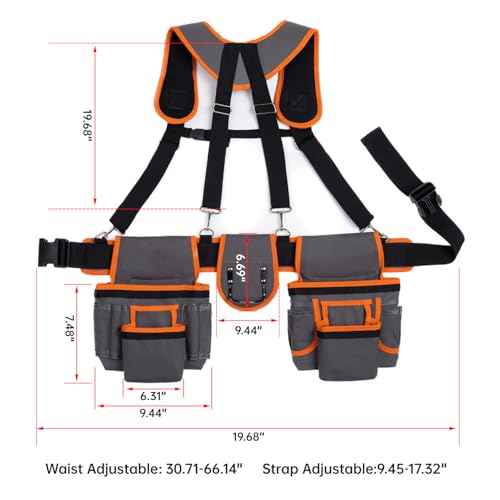 JFX Tool Belt for Men, Magnetic Tool Pouch With Suspenders, Heavy Duty Detachable Adjustable Utility Belt Work Bags for Electricians, Carpenters, Construction Workers and Gardeners£¬(32''-66'')