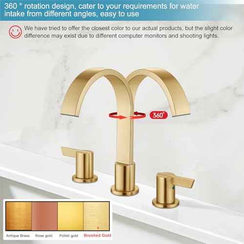 Midanya 8 inch Widespread Bathroom Sink Faucet,Waterfall 3 Holes 2 Handles Bathroom Faucet Modern 8" Vanity Faucets with Pop Up Drain and Water Supply Lines,Gold