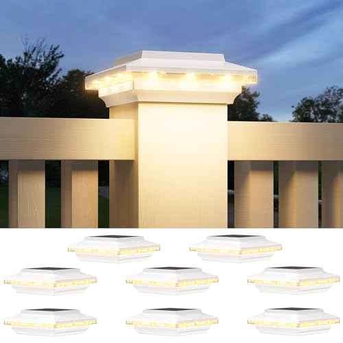 4x4 Solar Post Cap Lights Upgraded, Brighter and Extended Beam to Light Post Fence Deck with Warm/White Lights, Waterproof Outdoor Posts Solar Lights for Patio Porch Vinyl/Wooden Posts 8 Pack