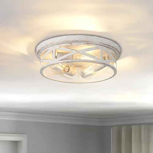 2 Pack Close to Ceiling Light Fixtures, 3-Lights Cage Flush Mount Ceiling Light, 13 Inch White and Gold Semi Flush Mount Ceiling Light for House Bedroom Laundry Hallway Kitchen