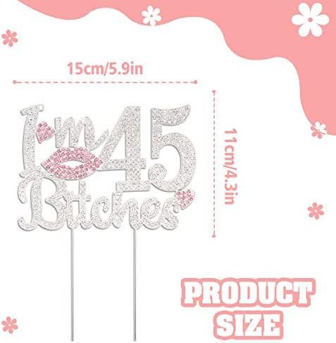 I'm 45th Funny Birthday Pink Rhinestone Cake Topper - Happy 45th Birthday Cheers to 45 Years Old Bday Party Metal Sparkly Food Centerpieces Topper Decorations Sign.