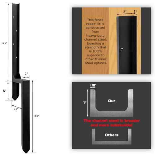 Fence Post Repair Kit, Heavy Duty Steel Fence Post Anchor Ground Spike for Repair Tilted, Broken Wood Fence Post (Double Legs - Set 4)