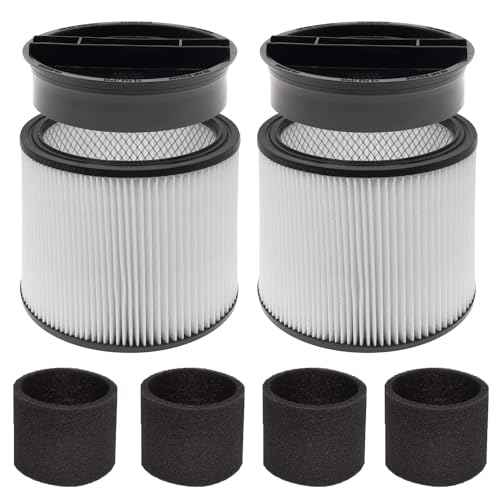 (2) 90304 HEPA Cartridge Replacement Filter with Lids + (4) 90585 Foam Sleeves, Compatible with Shop-Vac 90304, 90350, 90333, Shop Vac 903-04-00, 9030400, 90585, 5 Gallon up Wet/Dry Vacuum Cleaner