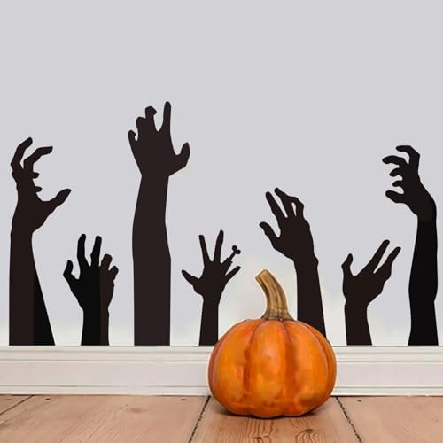 9 Sheets Halloween Wall Stickers Black Hand Wall Decals Room Mural Stickers for Home Classroom Party Decor, 7.9 x 11.8 Inch