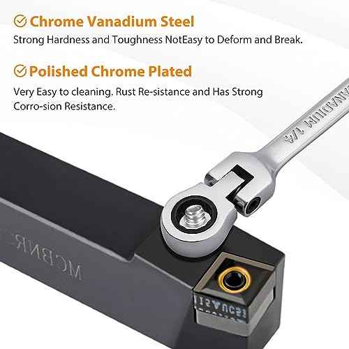 B4B BANG 4 BUCK 1/4 Wrench, Flex-Head Ratcheting Combination Wrench Industrial Grade 72 Teeth 12 Point Ratchet Box Ended and Open End Spanner Tools, SAE
