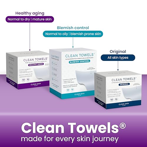 CLEAN SKIN CLUB Healthy Aging Clean Towels® XL, Smooths Fine Lines Wrinkles & Texture, Disposable Face Dry Wipes, XL - 1 Pack (50 count)