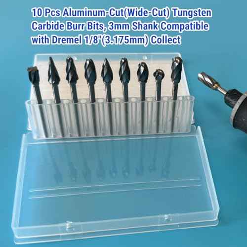 10 Pcs Carbide Burr Set 1/8" Shank Compatible with Dremel Bits Aluminum Cut (Wide-Flute Cut) Rotary Tools Attachment Kit Rasp Drill Accessories Metal Wood Stone Steel Grinding Carving Cutting