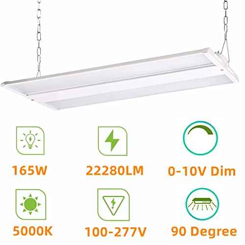 165W LED Linear High Bay Light Fixture, 2FT 22280LM(135LM/W) 5000K Daylight LED Workshops Light,100-277V, 0-10V Dimmable UL Warehouse Lighting for Exhibition hall, Supermarkets, 5 Years Warranty