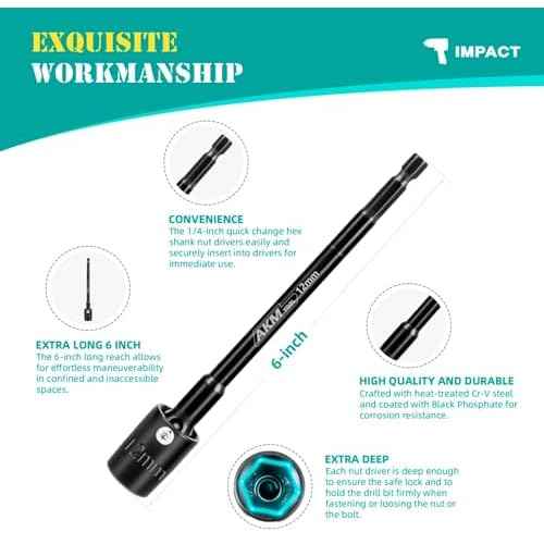 9-Piece Long Universal Nut driver set, 6 inch 360¡ÆRotatable Hex Shank Impact Driver Socket Adapter Impact Socket Adapter 150mm 3/8 1/4 Cr-V Metric