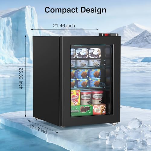 Electactic Mini Freezer, 2.2 Cu.ft Compact Upright Freezer with Glass Door Display, 7 Temperature Settings, -10°F to -18°F Deep Freezing, Quiet Freezer for Home Use, Black
