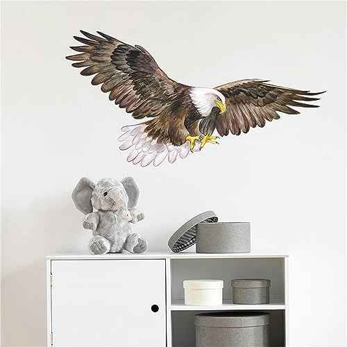 Bald Eagle Wall Stickers, sacinora Bird Animal Wall Decals Removable Vinyl Peel and Stick for Living Room Bedroom Children's Room Bathroom Kitchen Sofa TV Background Art Decorations