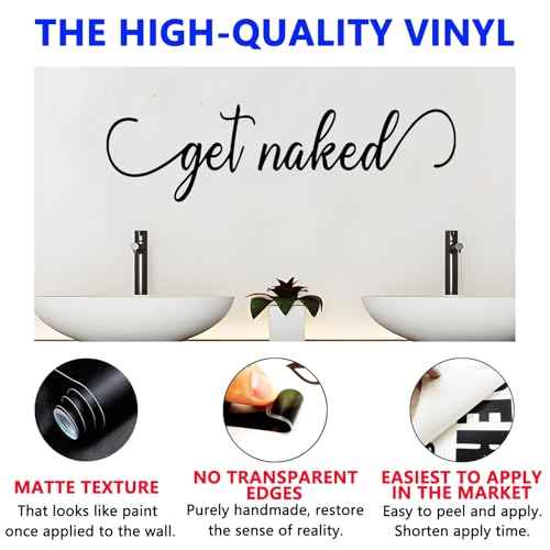 SEATUNE Get Naked Wall Decals - Bathroom Wall Stickers - Bedroom Dorm Restroom Inspirational Quotes Positive Toilet Rules Home Vinyl Art Decor 25"x7"
