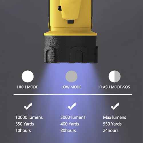 Rechargeable Spotlight Flashlight 200,000 Lumen LED, IP67 Waterproof 12 Hours Long Running Spot Light, Impact Resistant Handheld Spotlight with Detachable Red Lens