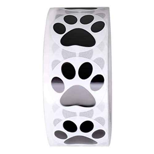 Pengxiaomei Paw Prints Stickers, Dog Paw Stickers, 500 Count, Black, Animal Print, Waterproof, Paper, Round, Indoor, Roll, Wall, Table, Scrapbook