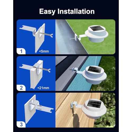 8 Pack White Solar Powered Clip On Gutter Mount Lights Outdoor Waterproof LED Fence Lamp for Lighting Rainspout, Railing, Outside House, Wall, Deck, Porch, Garage, Easy Peasy Installation(Warm White)