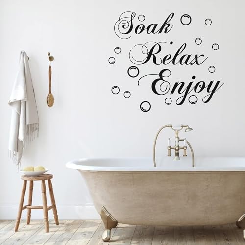 Bathroom Wall Decals Soak Relax Enjoy Stickers,Wall Art Decal Quotes Stickers,Beautiful Art Words Decor for Home Bedroom Living Room (17.7x11.4 inch) Wall Stickers for Murals Room Decor