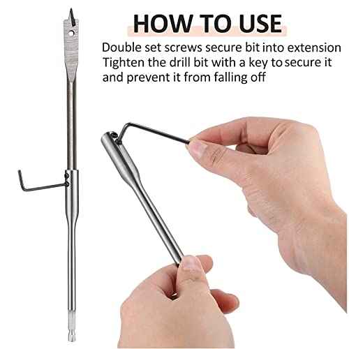 1/4 Drill Bit Extension Set 6" and 12" High-Carbon Steel Wood Spade Drill Bit Extender with 2 Pieces Key Spade Bit Extension Set for Wood Turners Furniture Carpentry and Construction(4PCS)