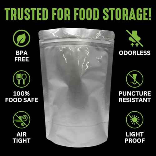 50 Mylar Bags for Food Storage, Airtight 7-Mil Thick Gusseted Zip Lock, Long Term, Reusable, Emergency Food Supply & Freeze Dryer Bags - 1 Pint 6x8 Inch