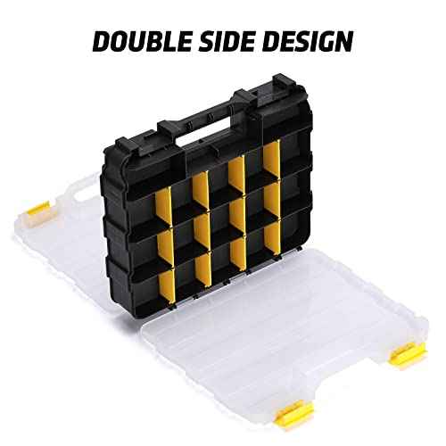AIRTOON 2PCS Double Side Tool Organizer with Impact Resistant Polymer, Hardware Box Storage, Excellent for Screws,Nuts,Small Parts, 34-Compartment