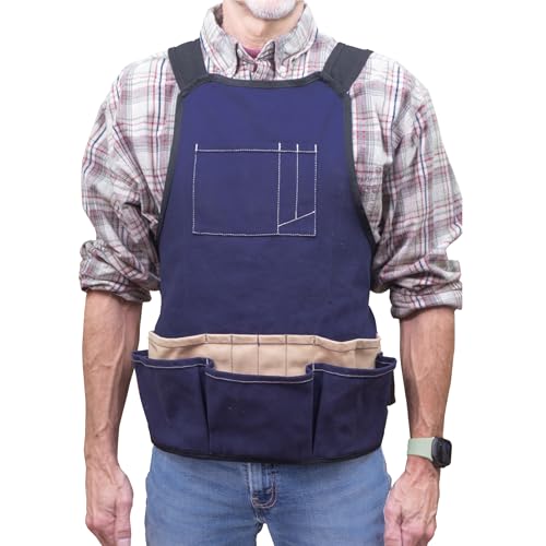 Woodworking Apron For Men with Extra Wide Comfort Fit Shoulder Straps | Quick Release Buckle | 17 Pockets | Duck Cotton Woodworking Carpenter Apron for Men