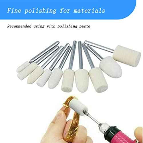 Luo ke 20 Pieces Compressed Wool Polishing Wheels Wool Felt Grinding Bits Buffing Tips with 1/8" Mandrel for Rotary Tool(Sanding Diameter : 4mm / 6mm / 8mm / 10mm / 12 mm)