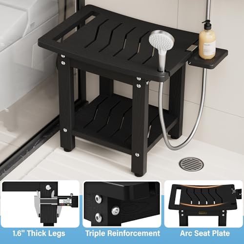 YEFU Shower Chair for Inside Shower: Slip-Resistant Waterproof No Maintenance 500 LBS Weight Capacity - Shower Bench/Stool with Shelf & Handle for Bathroom/Outdoor - Easy to Assemble for Adult/Black