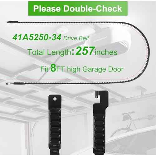 41A5250-34 Drive Belt 257'' for 8FT Garage Door Stable and Quiet Compatible with Chamberlain Liftmaster Craftsman Sentex Whisper Garage Door Openers (41A5250-34 8FT Garage Door Belt)