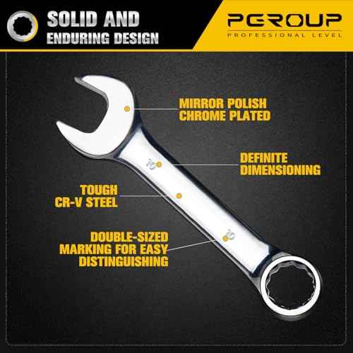10 mm Metric Stubby Combination Wrench, CR-V Steel with Mirror Polish, 12-Point Design, 15-Degree Offset, Perfect for Auto Repair, Household, Car & Truck Emergency