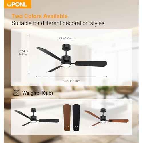 Black Ceiling Fan with Light 52inch, Low Profile, Remote Control, Downrod Mount, Noiseless, Reversible, 6CCT, Dimmable, 6 speeds, Timeable, Ceiling Fans with Lights for Living Room, MDF