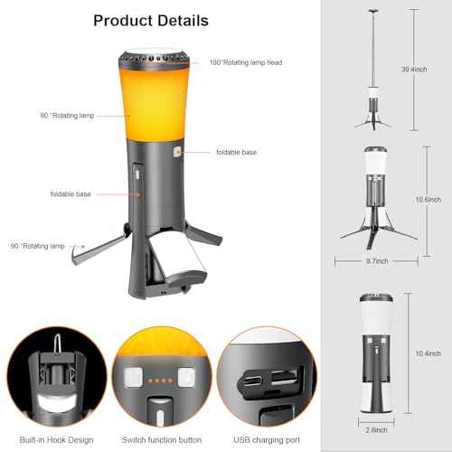 Rechargeable 18000mAh Camping Light with Stand , Telescopic Rechargeable Multifunction Lanterns 7500 Lumens LED Work Light Dimmable IPX7 Emergency Flashlight Emergency, Construction, Power Outages