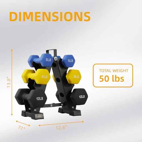 Fitvids Neoprene Coated Dumbbell Set with Rack, Free Hand Weight Set For Home Gym Workout, Anti-Slip, Anti-roll, 20LBS, 32LBS, 50LBS and 56LBS Sets, Multiple Weight Options