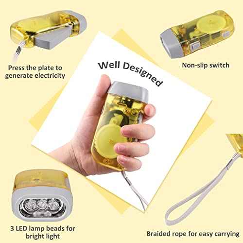8 Pack Hand Crank Emergency Flashlight, No Battery Require, 3 LED Bright Lights, Portable Wind-Up Flashlight for Camping,Outdoor, Home & Car Emergencies, Easy Use for Kids & Adults