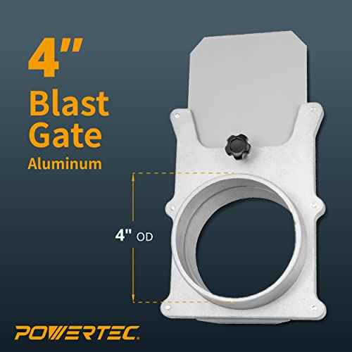POWERTEC 70135-P4 4-Inch Aluminum Blast Gate for Dust Collector, Dust Collection Fittings, 4 PK