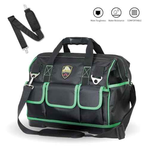 ZAKCO 16 inches Top Opening Tool Tote, 1680D Durable Tool Organizer for Plumber, Electrician, Handyman, HVAC Technicians Tool Bag, Tool Carrying Case with Padded Strap, Green