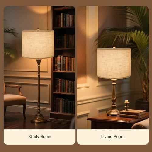 White lamp shades,linen lamp shade,lampshades set of 2 with 2 lamp shade harp,drum lamp shades for table lamps,15" Top X 15" Bottom X 12" H,Spider Fitter, Easy Assembly Required