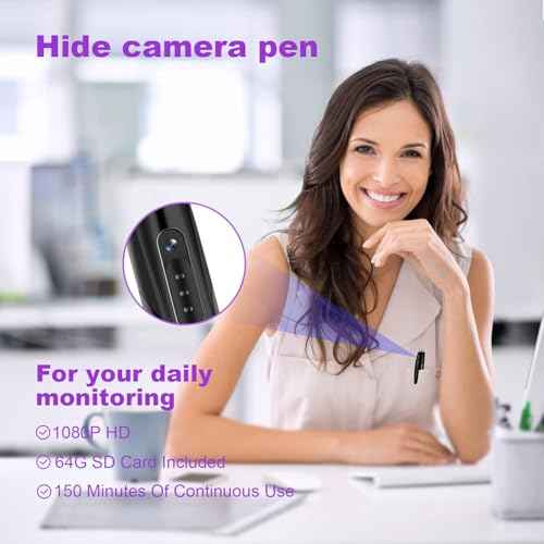Mini Camera Pen Camera, HD 1080P Small Security Camera, 64GB Rechargeable Nanny Cam