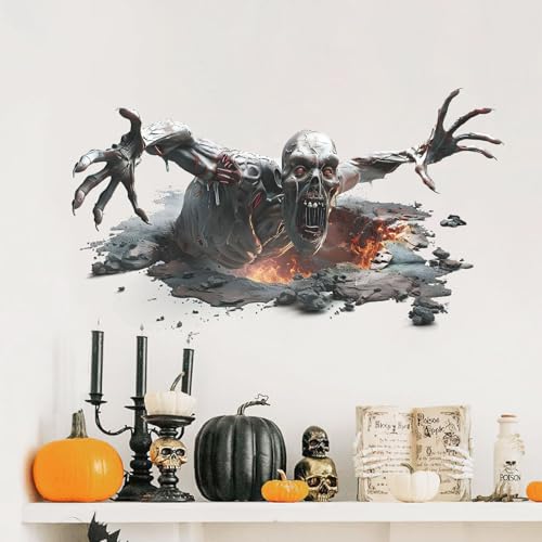 3D Halloween Floor and Wall Decals - Horror Skeleton Zombie Stickers for Living Room, Peel and Stick Vinyl Decorations for Bar Pub Party Supplies
