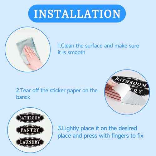 3PCS Bathroom/Laundry Room/Pantry Door Signs Sticker, Self-Adhesive Weatherproof and Fade-Resistant Vinyl Bathroom Door Decal Decor for Home, House, Business, Office, Apartment£¨9" x 3.5"£©