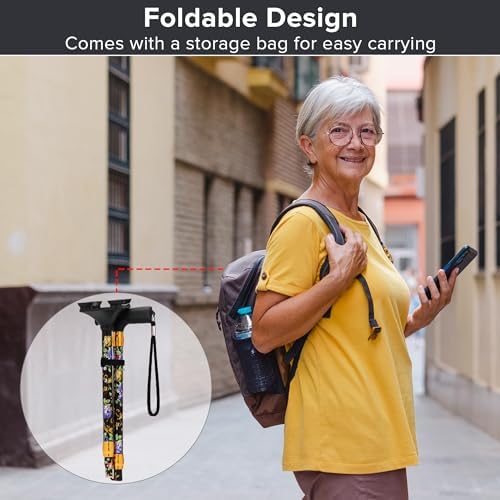 LIXIANG Walking Cane for Women for Stability Seniors Balance Folding Foldable Canes for Men Heavy Duty Adjustable Travel Collapsible Fashionable Fancy Decorative Unique Cool Cane