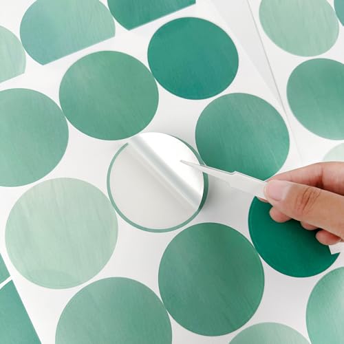 120 Pcs Self-Adhesive Minimalist Gradient Green Dots Wall Stickers - 10 Sheets Tri-Tone Green Dot Vinyl Wall Decals for Living Room, Yoga Studio, Office, Home Decor (Style E)