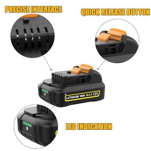 DCB120 12V 4.0Ah Replacement Battery for Dewalt 12V Battery and Charger Kit DCB121 DCB123 DCB122 DCB124 DCB125 DCB127 Compatible with All Dewalt 12 Volt Max Lithium Battery(2 Pcak)