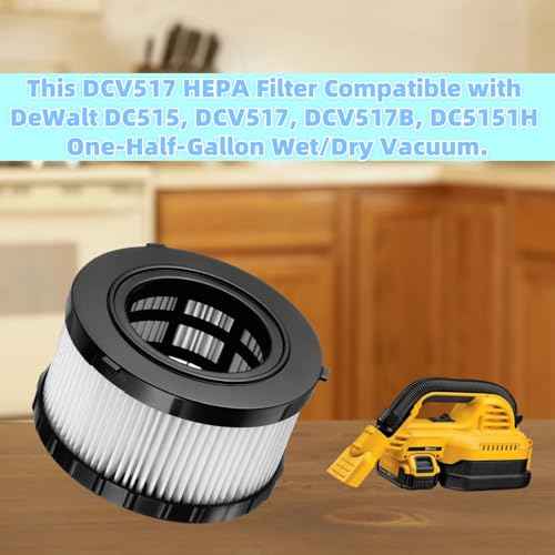 (3pk) DC5151H DCV517 HEPA Filter Replacement Compatible with DEWALT DC515 Wet Dry Vacuum, Includes 1 Cleaning Brushes, Washable and Reusable