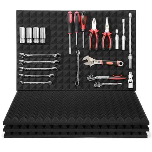 AIRTOON 4PCS Trap Mat Universal Tool Drawer Liners, Heavy Duty Toolbox Drawer Liners, Rolling Tool Chest Liner Foam, Non-Slip Organizer Liner for Toolbox, Cart, Work Bench, 23.62 x 15.75 Inches
