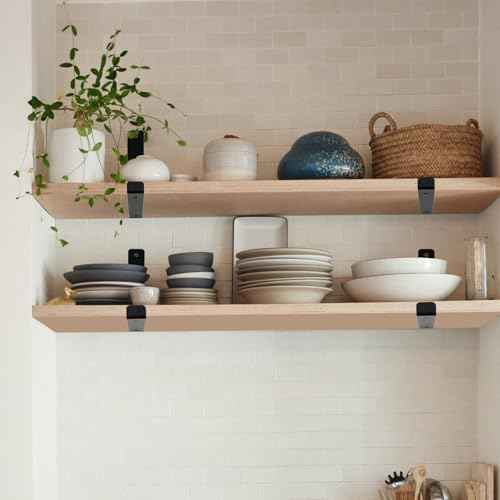 16 Pack - 11.25" L x 6" H x 1.5" W J Lip Shelf Brackets Rustic Farmhouse Iron Wall Floating Shelf Bracket Metal Shelf Bracket Industrial Shelf Supports with Screws Black