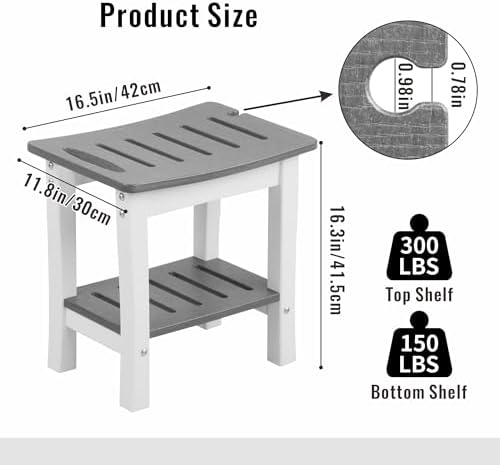 HDPE Waterproof Shower Bench,Shower Seats for Adults Shaving Legs,Shower Stool for Inside Shower 300 Lbs Capacity Grey&White
