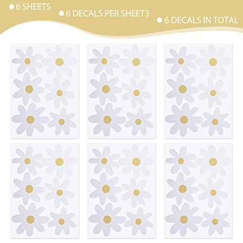 Bremorou 36PCS Retro White Daisy Flower Wall Stickers, Waterproof & Reusable Vinyl Wall Floral Decals for Kids Nursery, Bedroom, Classroom, Office Decor