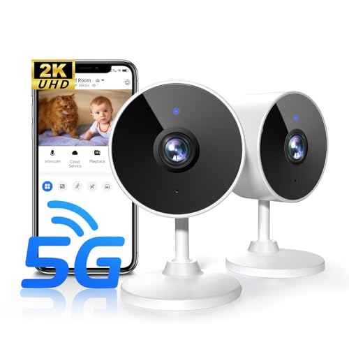 [5G & 2.4G] 2K Indoor Security Cameras for Home Security, AI Voice Change for 2-Way Talk, Motion Detection, Night Vision, 24/7 SD Recording/Cloud Storage, Baby Monitor/Dog/Pet Camera with Phone App, 2