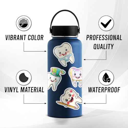 Pack 50 Pcs Cute Tooth Dentist Stickers for Water Bottles Funny Laptop Luggage Computer Scrapbooking Kids Teens Girls Boys Adults Aesthetic Waterproof Sticker Small Vinyl Decals