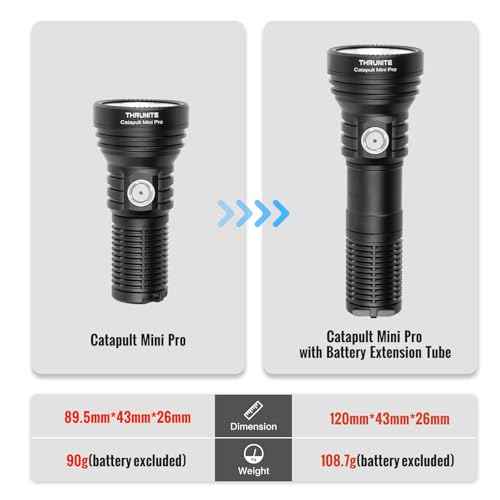 ThruNite Catapult Mini Pro LED Searchlight, 566 Meters Long Throw, High 2588 Lumens Rechargeable Flashlight with Battery Extension Tube for Search and Rescue, EDC