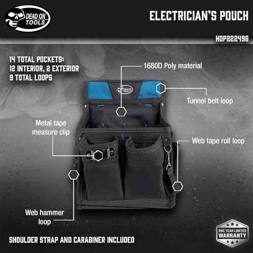 Dead On Tools HDP222496 Pro Electricians Professional Pouch, Black|black